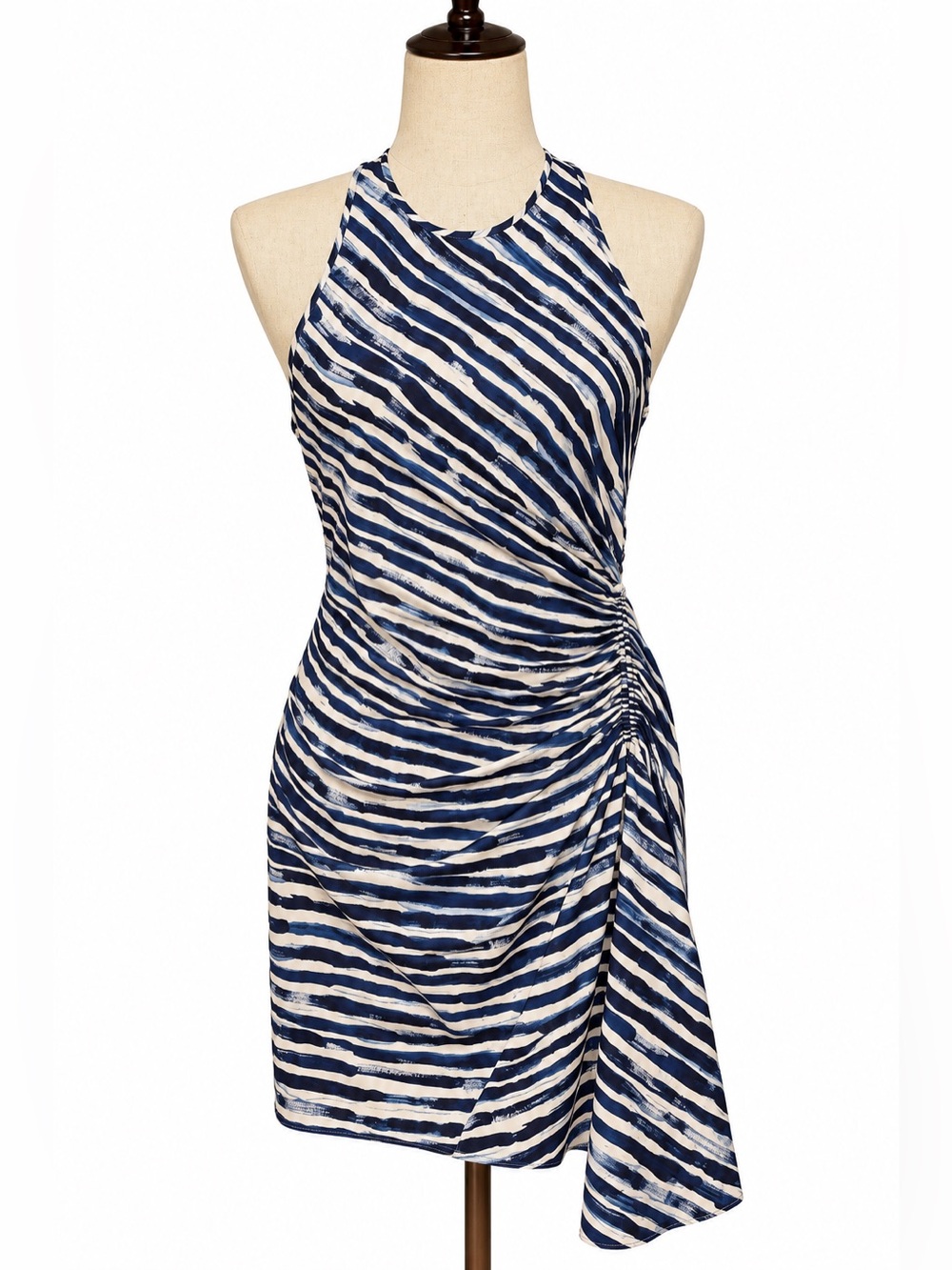 A.L.C. Silk & linen lightweight asymmetrical gathered dress, blue stripes- 4